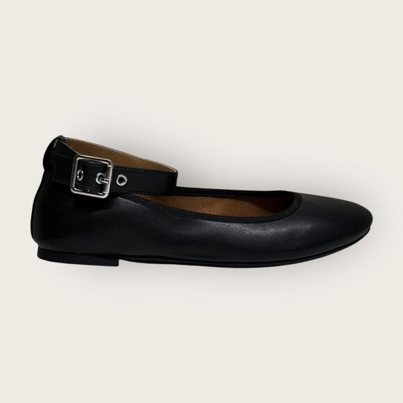 Sun + Stone | Luellaa Buckle Ankle Strap Ballet Flats | Black | Size 8 - Picture 4 of 13